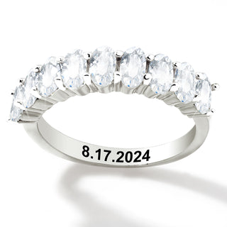 Platinum over Sterling Engraved Oval Half Eternity White Topaz Ring