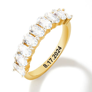 Gold over Sterling Engraved Oval Half Eternity White Topaz Ring