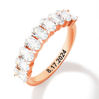 Rose Gold over Sterling Engraved Oval Half Eternity White Topaz Ring