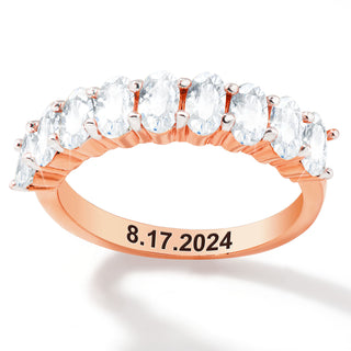 Rose Gold over Sterling Engraved Oval Half Eternity White Topaz Ring