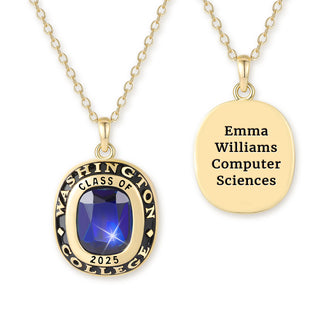 Unisex Gold over Sterling Cushion Birthstone  Personalized Graduation/Class Necklace
