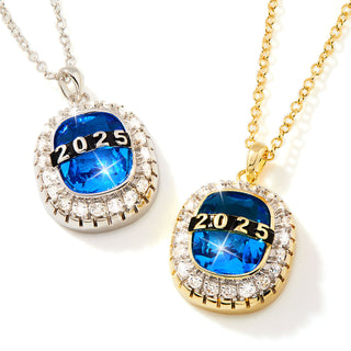 Unisex Sterling Silver Cushion Birthstone and CZ Personalized Graduation/Class Necklace