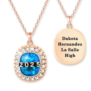 Unisex Rose Gold over Sterling Cushion Birthstone and CZ Personalized Graduation/Class Necklace