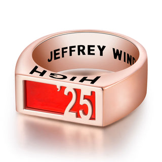 Men's Rose Gold Celebrium Contemporary Graduation Year Signet Class Ring