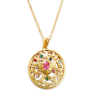 Oval Family Birthstone Filigree Medallion Necklace