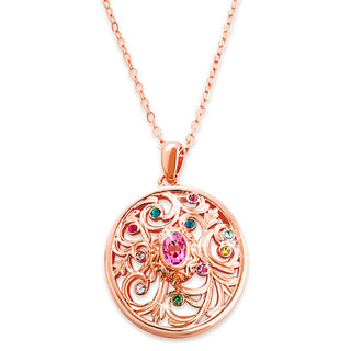 Oval Family Birthstone Filigree Medallion Necklace