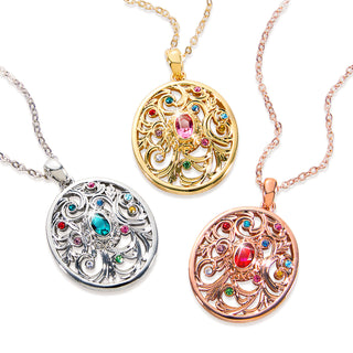 Oval Family Birthstone Filigree Medallion Necklace