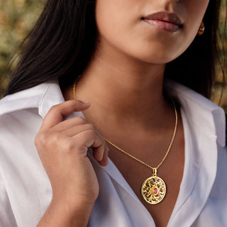Oval Family Birthstone Filigree Medallion Necklace