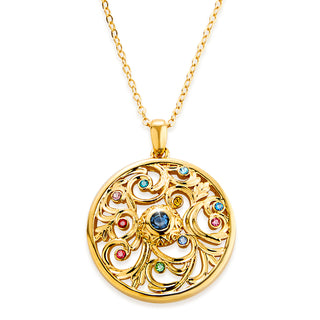 Round Family Birthstone Filigree Medallion Necklace