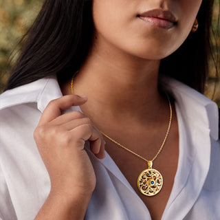 Round Family Birthstone Filigree Medallion Necklace