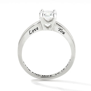 Platinum over Sterling Brillant White Topaz Solitaire Open Heart Engraved Wedding Ring