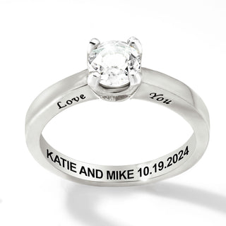Platinum over Sterling Brillant White Topaz Solitaire Open Heart Engraved Wedding Ring