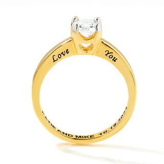 Gold over Sterling Brillant White Topaz Solitaire Open Heart Engraved Wedding Ring