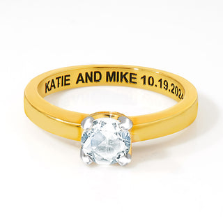 Gold over Sterling Brillant White Topaz Solitaire Open Heart Engraved Wedding Ring