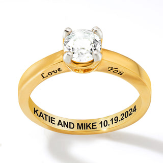Gold over Sterling Brillant White Topaz Solitaire Open Heart Engraved Wedding Ring