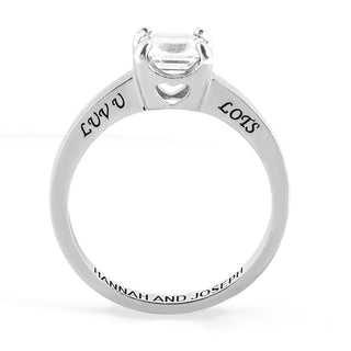 Platinum over Sterling Square White Topaz Solitaire Open Heart Engraved Wedding Ring