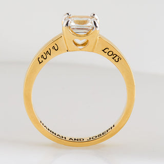 Gold over Sterling Square White Topaz Solitaire Open Heart Engraved Wedding Ring