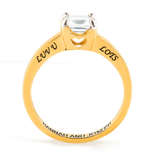 Gold over Sterling Square White Topaz Solitaire Open Heart Engraved Wedding Ring