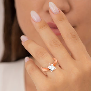 Rose Gold over Sterling Square White Topaz Solitaire Open Heart Engraved Wedding Ring
