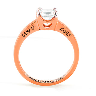 Rose Gold over Sterling Square White Topaz Solitaire Open Heart Engraved Wedding Ring