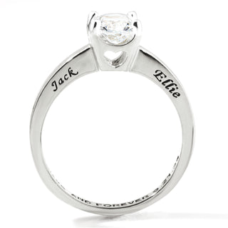 Platinum over Sterling Oval White Topaz Solitaire Open Heart Engraved Wedding Ring