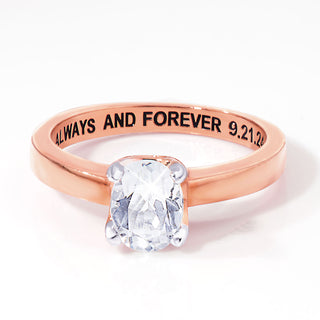 Rose Gold over Sterling Oval White Topaz Solitaire Open Heart Engraved Wedding Ring