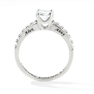 Platinum over Sterling Brillant White Topaz Open Heart Engraved Wedding Ring