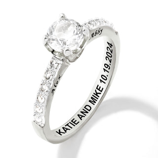 Platinum over Sterling Brillant White Topaz Open Heart Engraved Wedding Ring