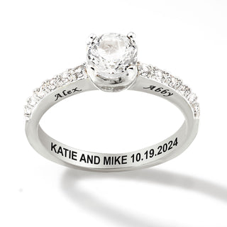 Platinum over Sterling Brillant White Topaz Open Heart Engraved Wedding Ring