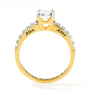 Gold over Sterling Brillant White Topaz Open Heart Engraved Wedding Ring