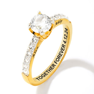 Gold over Sterling Brillant White Topaz Open Heart Engraved Wedding Ring