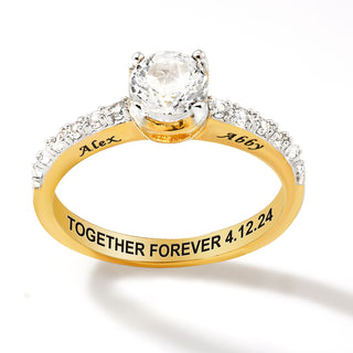 Gold over Sterling Brillant White Topaz Open Heart Engraved Wedding Ring