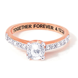 Rose Gold over Sterling Brillant White Topaz Open Heart Engraved Wedding Ring