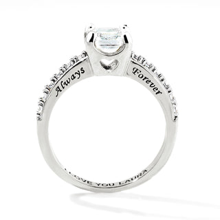 Platinum over Sterling Square White Topaz Open Heart Engraved Wedding Ring