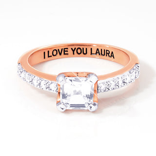 Rose Gold over Sterling Square White Topaz Open Heart Engraved Wedding Ring