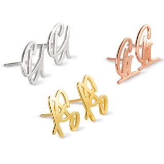 Sterling Silver Stacked Script Initials Earring