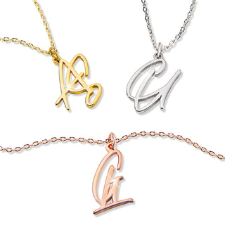 Sterling Silver Stacked Script Initials Necklace