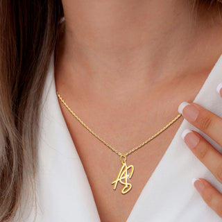 Sterling Silver Stacked Script Initials Necklace