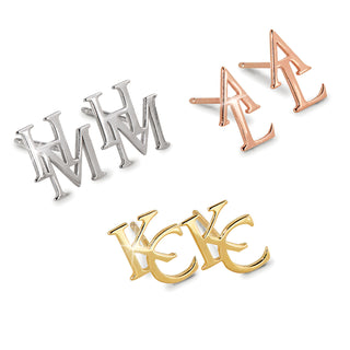 Sterling Silver Stacked Initials Earring