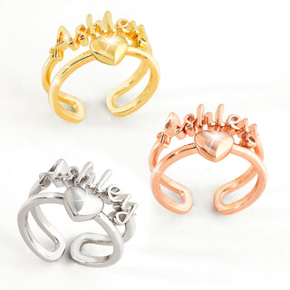 Gold Script Name and Heart Double Row Ring