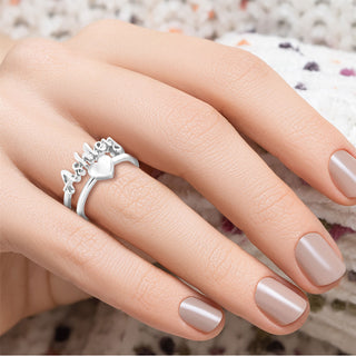 Gold Script Name and Heart Double Row Ring