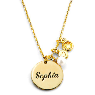 Girls' Sterling Silver Engraved Birthstone Cluster Necklace