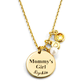 Girls' Sterling Silver Personalized Mommy's Girl Birthstone Cluster Necklace