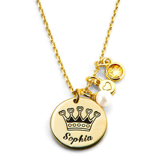 Girls' Sterling Silver Personalized Crown Birthstone Cluster Necklace