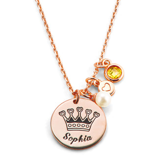 Girls' Sterling Silver Personalized Crown Birthstone Cluster Necklace