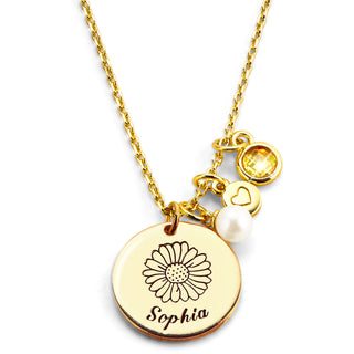 Girls' Sterling Silver Personalized Flower Birthstone Cluster Necklace