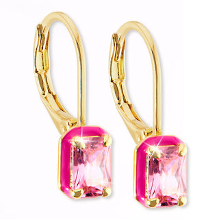 Emerald Cut Birthstone and Enamel Earring
