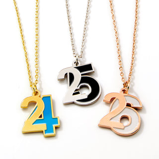 Custom Bold Double Digit Year with Enamel Necklace