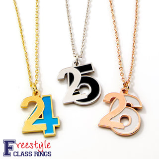 Custom Bold Double Digit Year with Enamel Freestyle Class/ Graduation Necklace