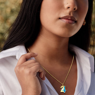 Custom Bold Double Digit Year with Enamel Necklace
